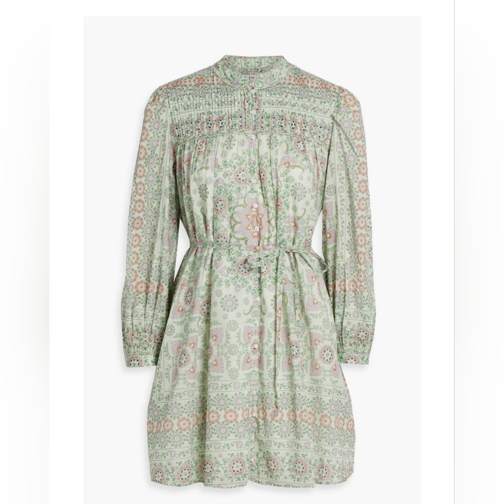 JOIE Challensia Pintucked Printed Cotton Mini Dress